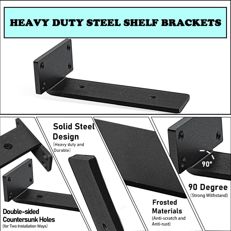 YMDparts Shelf Brackets Heavy Duty Industrial L Shelf Bracket - 0.2 Inch Thick Premium Solid Steel Shelf Supports  Black Rustic Wall Brackets for Shelves - 10 Inch Floating Shelves Hardware (6Pcs) - Image 3